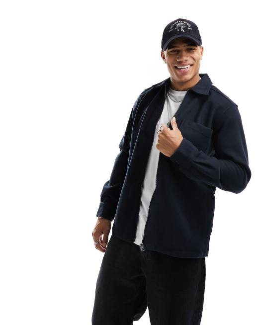 ONLY & SONS - Camicia giacca blu navy effetto lana con zip