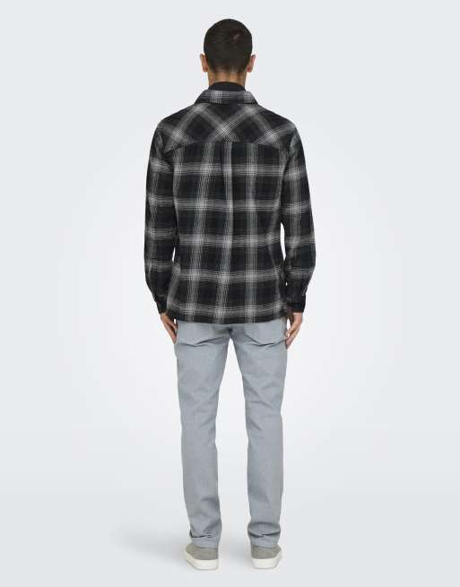ONLY & SONS - Camicia giacca grigia a quadri, 3 di 5