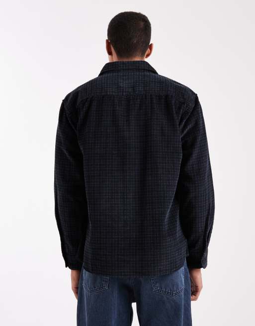 ONLY & SONS - Camicia giacca nera a quadri in tessuto a coste, 3 di 5