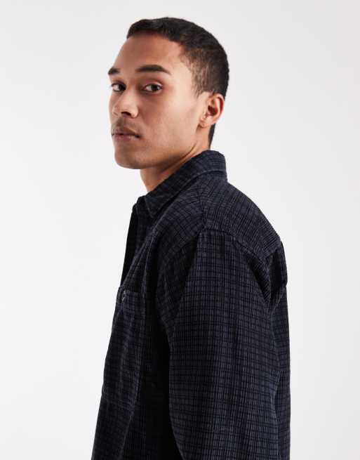 ONLY & SONS - Camicia giacca nera a quadri in tessuto a coste, 4 di 5
