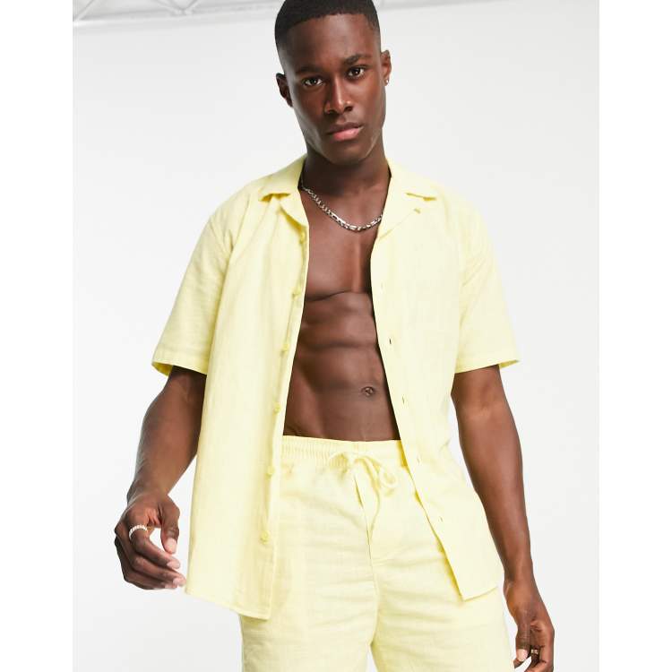 Camicia in lino color limone con rever in coordinato Asos Uomo Abbigliamento Camicie Camicie a maniche corte 