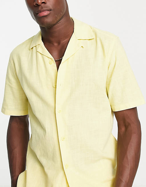Camicia in lino color limone con rever in coordinato Asos Uomo Abbigliamento Camicie Camicie a maniche corte 