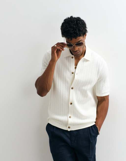 Only & Sons - Camicia in maglia a maniche corte color crema, 2 di 5