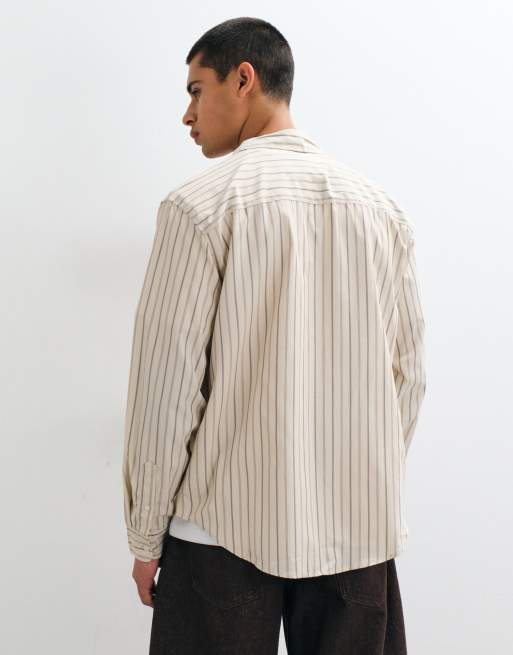 ONLY & SONS camicia in popeline di cotone a righe crema, 5 di 10