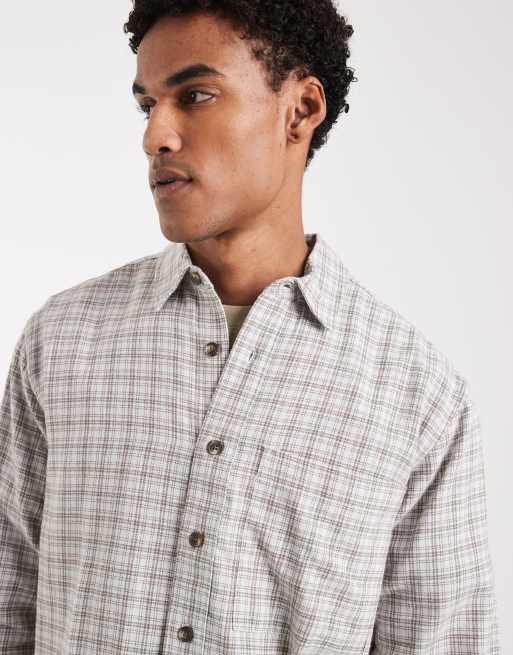ONLY & SONS - Camicia larga beige a quadri, 4 di 5