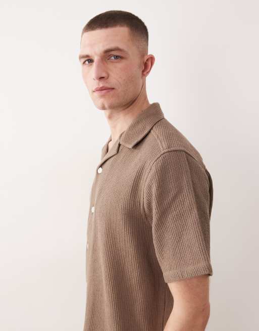 ONLY & SONS - Camicia marrone a nido d'ape in coordinato, 4 di 5