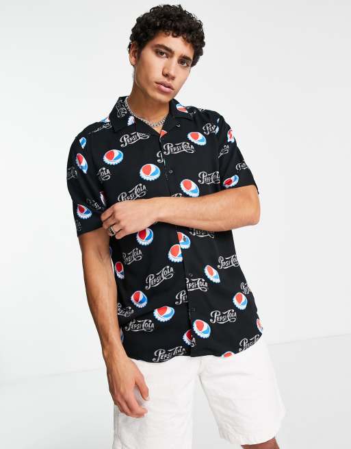 Only & Sons - Camicia nera con rever e stampa 