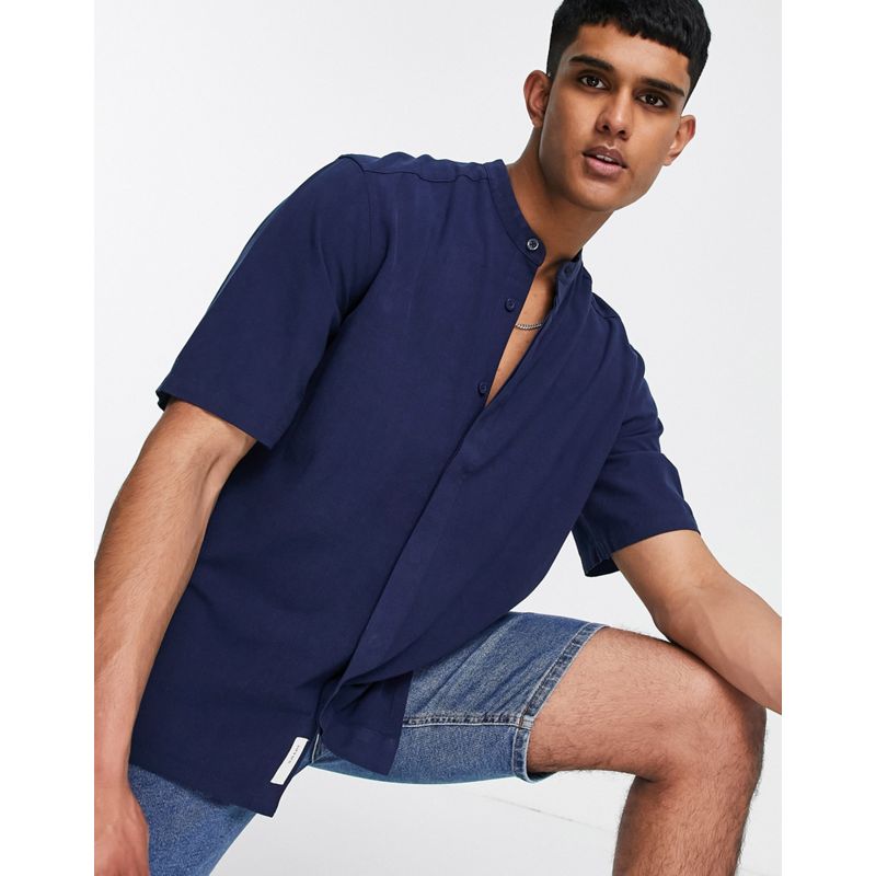 Uomo Camicie Only & Sons - Camicia oversize a maniche corte blu navy con colletto serafino
