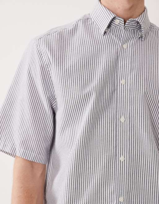 ONLY & SONS - Camicia Oxford squadrata a righe bianche e blu, 3 di 5
