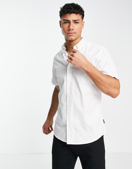 Asos Uomo Abbigliamento Camicie Camicie a maniche corte Camicia stretch a maniche corte bianca in cotone 