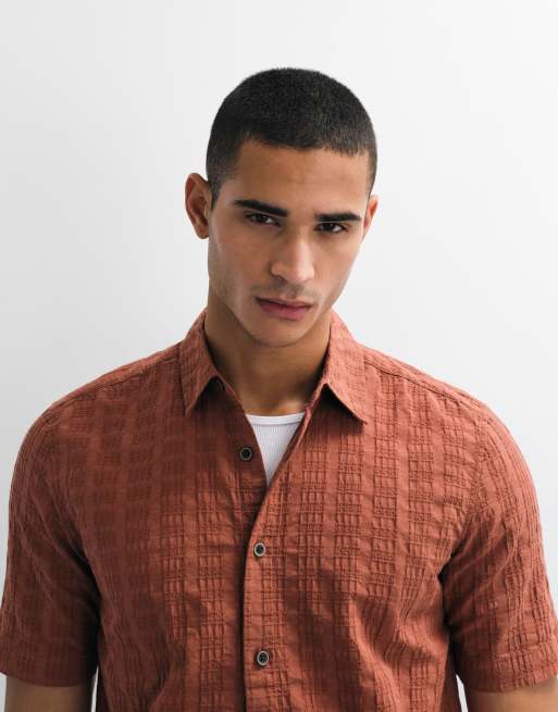 ONLY & SONS - Camicia testurizzata a maniche corte marrone ruggine, 2 di 7
