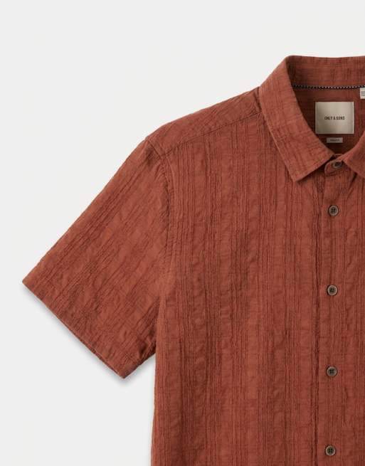 ONLY & SONS - Camicia testurizzata a maniche corte marrone ruggine, 8 di 9