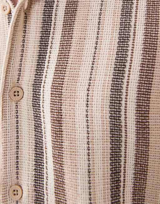 ONLY & SONS - Camicia testurizzata marrone chiaro a righe con colletto a rever, 5 di 5