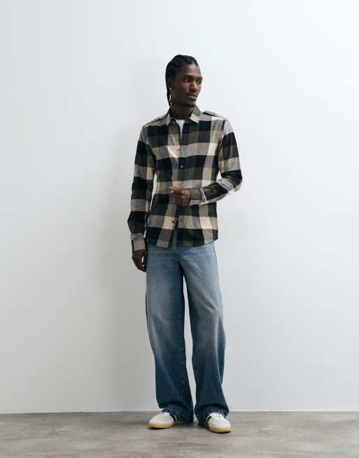 ONLY & SONS - camisa a cuadros buffalo en verde oscuro y crema, 4 de 5