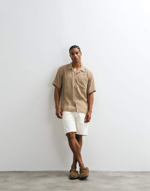 ONLY & SONS - Camisa beis holgada de tejido rico en lino, 3 de 5