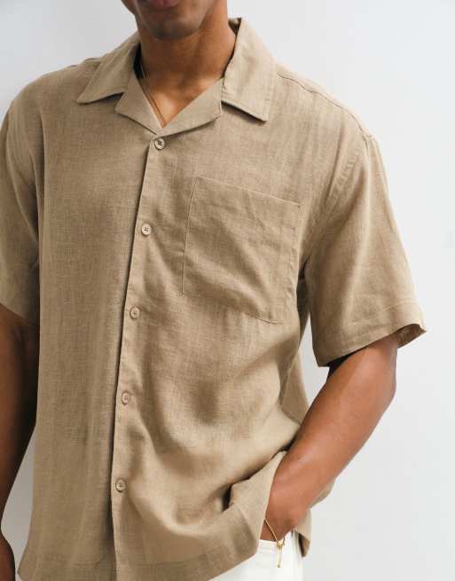 ONLY & SONS - Camisa beis holgada de tejido rico en lino, 4 de 5