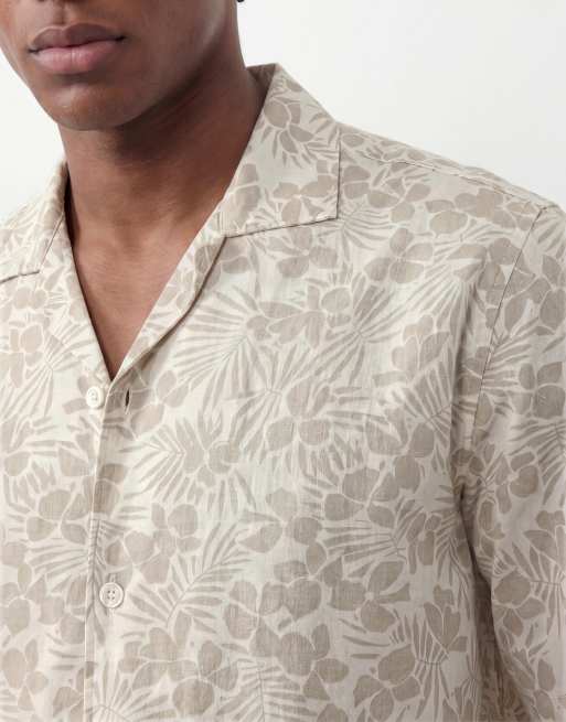 ONLY & SONS - Camisa beis y blanca de manga corta con estampado floral, 3 de 5