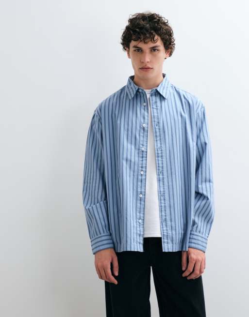 ONLY & SONS camisa de corte holgado a rayas azules, 4 de 5