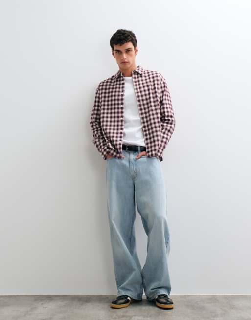 ONLY & SONS - camisa de corte regular con cuadro pequeño burdeos, 2 de 5