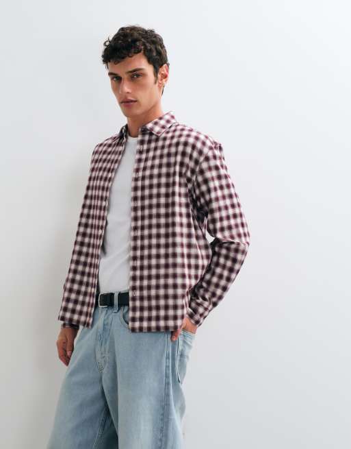 ONLY & SONS - camisa de corte regular con cuadro pequeño burdeos, 4 de 5