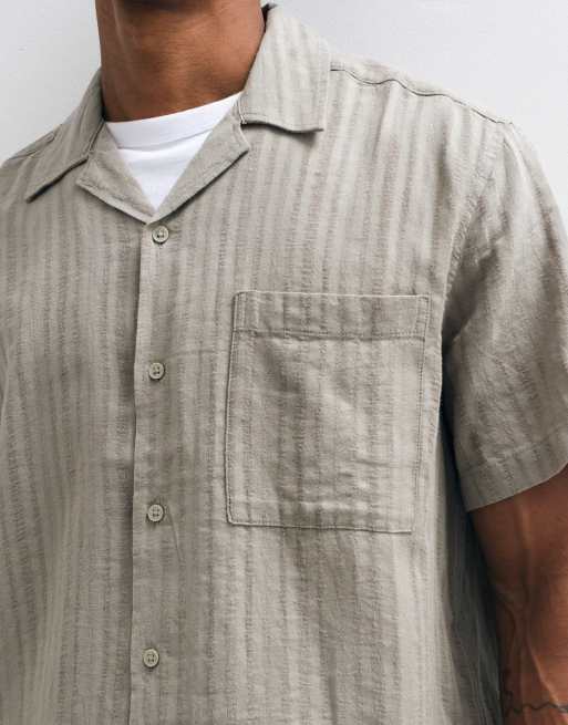 ONLY & SONS camisa de manga corta texturizada de mezcla de lino, parte de un conjunto, en verde salvia, 5 de 5