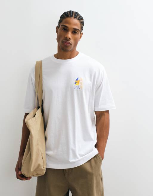ONLY & SONS - Camiseta blanca extragrande con estampado "Yacht Club" en la espalda, 4 de 5