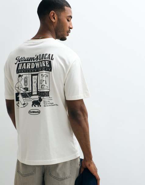 ONLY & SONS - Camiseta color crema extragrande con estampado trasero "Hardware" - view 1