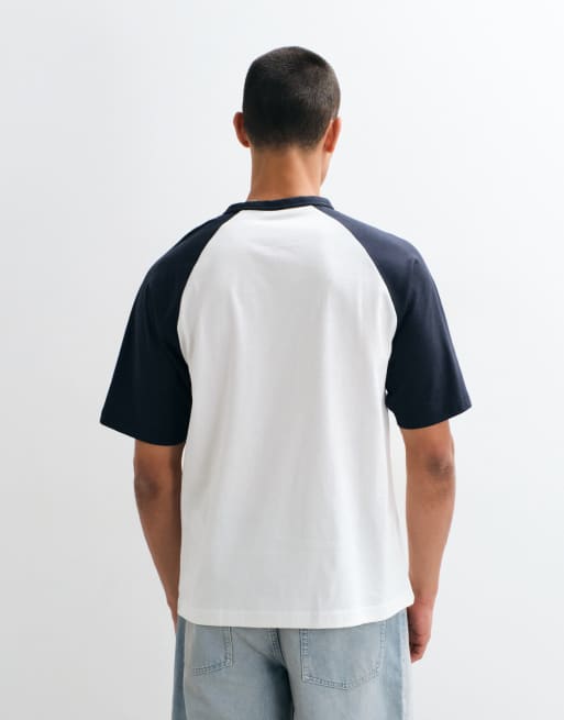 ONLY & SONS camiseta raglán a contraste en blanco y azul marino, 5 de 5