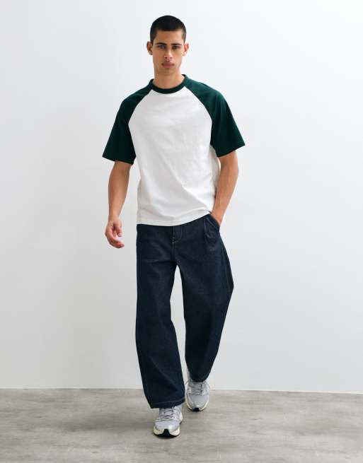 ONLY & SONS camiseta raglán combinada en blanco y verde, 3 de 5