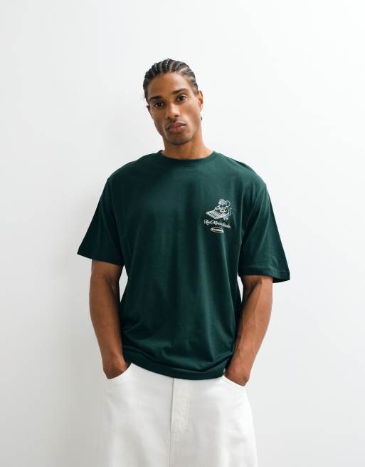 ONLY & SONS - Camiseta verde oscuro extragrande con estampado de ratón en la espalda, 2 de 5