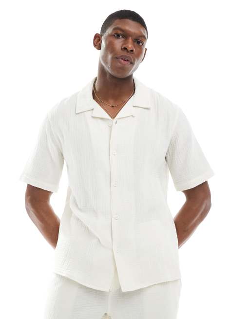 ONLY & SONS camp collar cheesecloth shirt in cream - part of a set