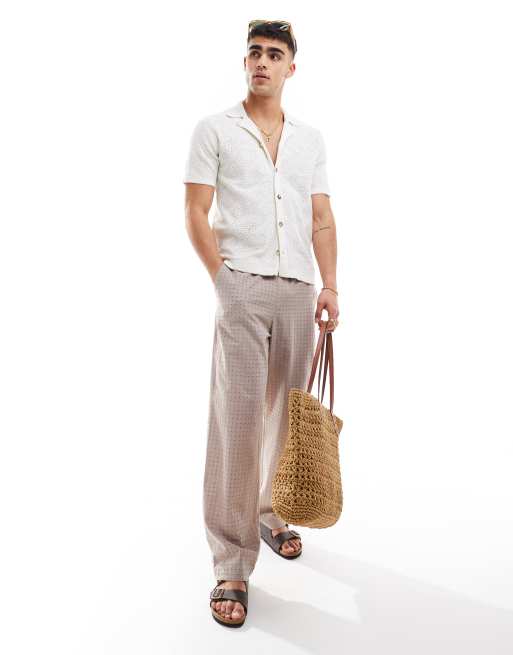 Only & Sons camp collar open knit shirt in white 