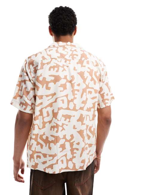ONLY & SONS camp collar shirt in burnt orange print, 3 of 4