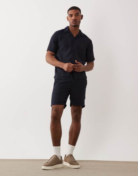 ONLY & SONS camp collar shirt & pull on shorts set in navy - view 1