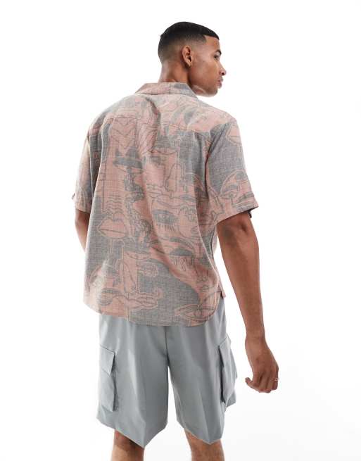 ONLY & SONS camp collar shirt with abstract aop in washed pink, 2 of 4