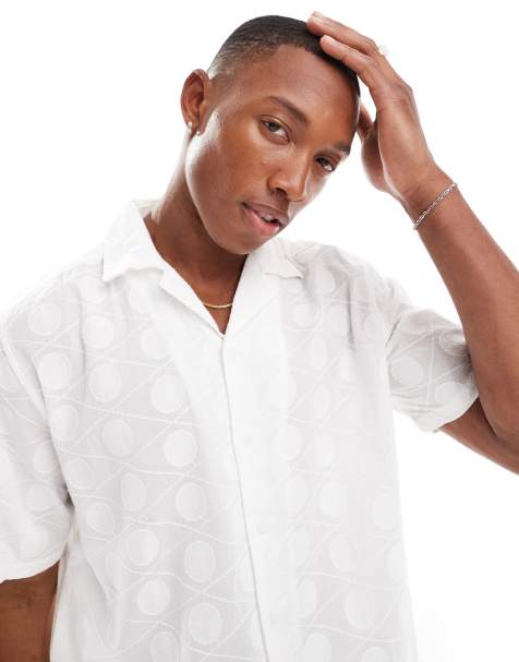 ONLY & SONS camp collar shirt with embroidery detail in white - view 1