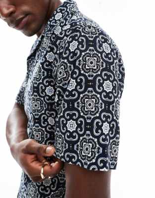 Only & Sons Camp Collar Shirt With Tile Paisley Print In Black