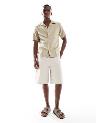 Only & Sons Camp Collar Textured Shirt In Neutral