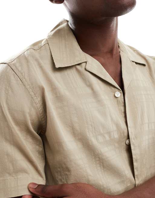 ONLY & SONS camp collar textured shirt in beige | ASOS