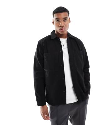 canvas utility overshirt in black