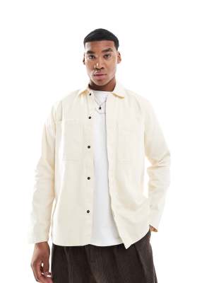 canvas utility overshirt in ecru-White