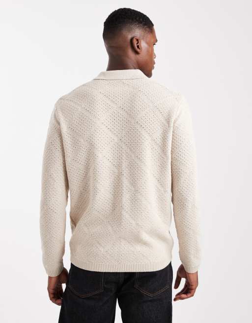 ONLY & SONS - Cardigan color pietra testurizzato a rombi, 3 di 5