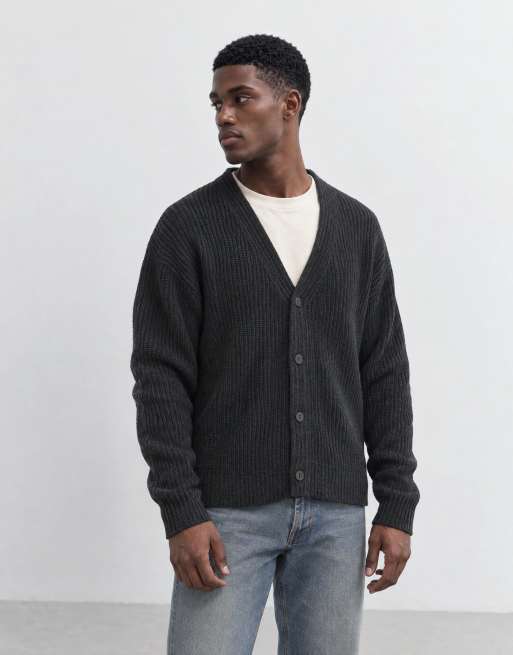 ONLY & SONS cárdigan de punto con cuello de pico negro, 9 de 10
