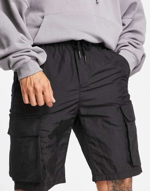 Black nylon cheap cargo shorts