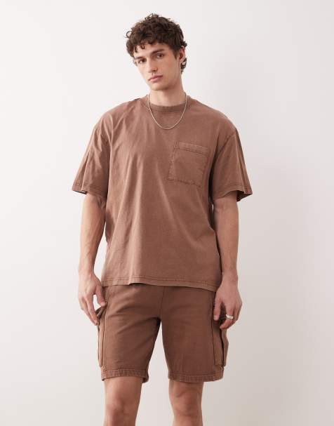 ONLY & SONS cargo sweat shorts in washed brown - view 1