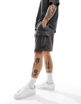 cargo sweat shorts in washed gray - part of a set