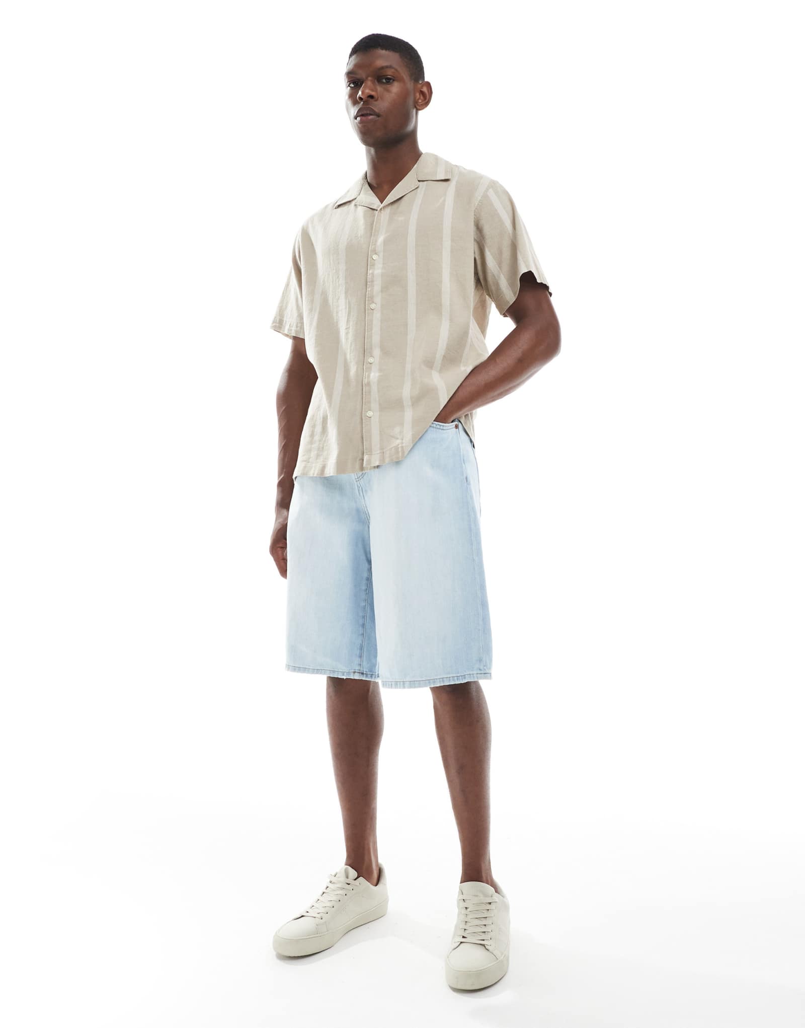 Джинсовые шорты ONLY & SONS Carl balloon fit белено-синего цвета
