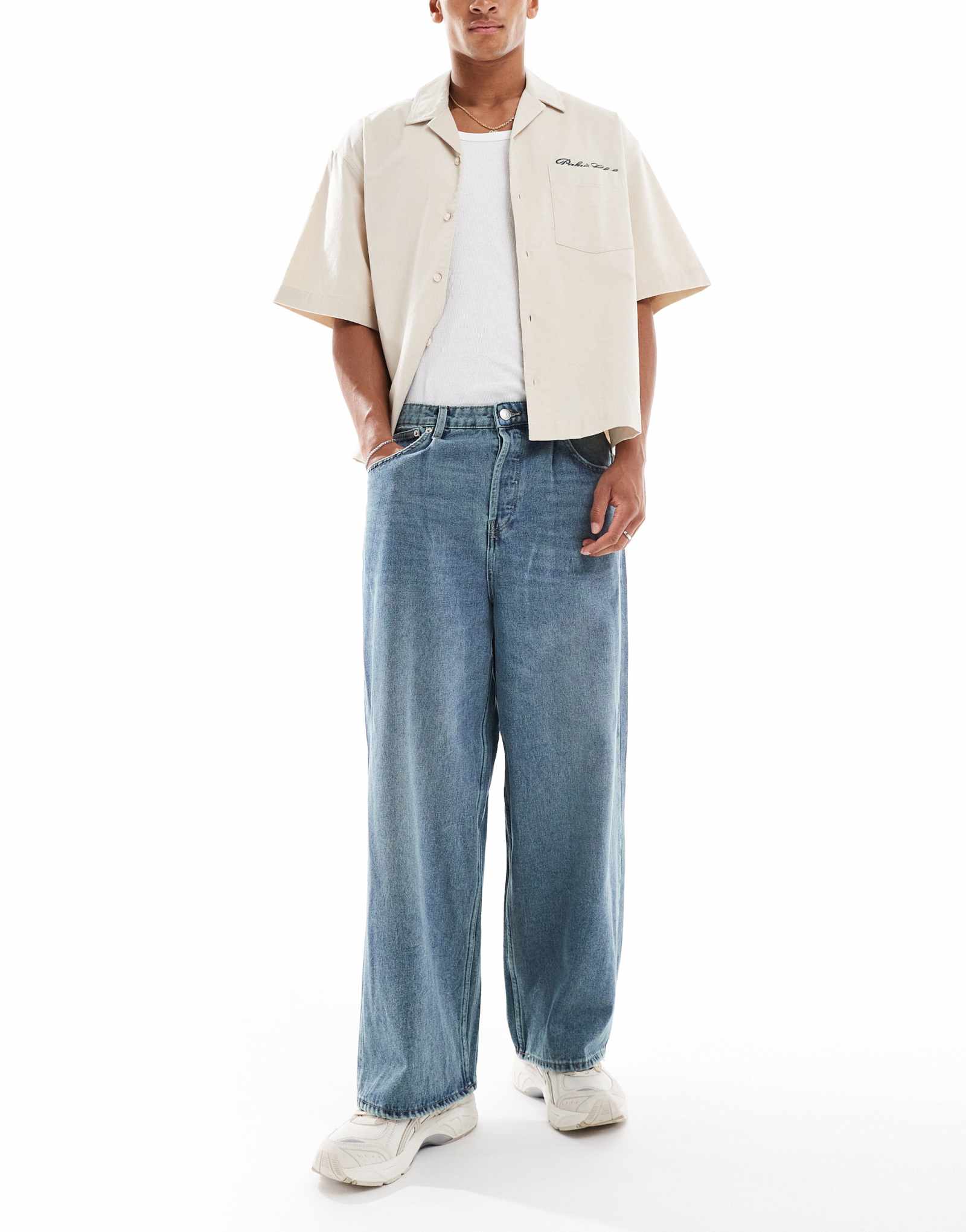 Джинсы ONLY & SONS Carl balloon fit винтажного синего цвета, постиранные