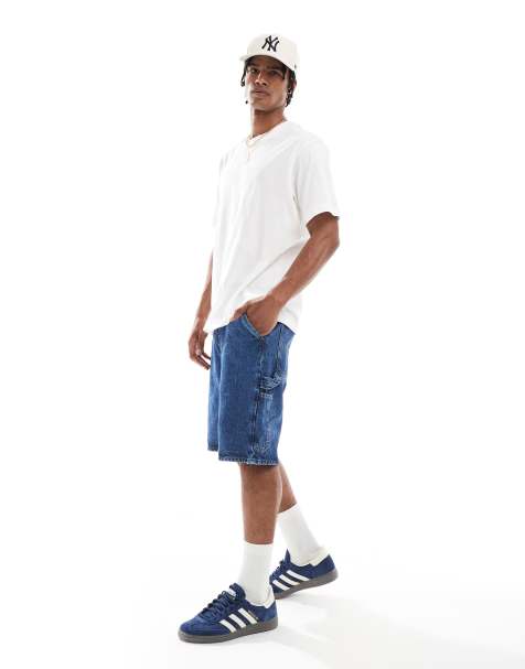 ONLY & SONS carpenter denim shorts in mid blue denim - view 1