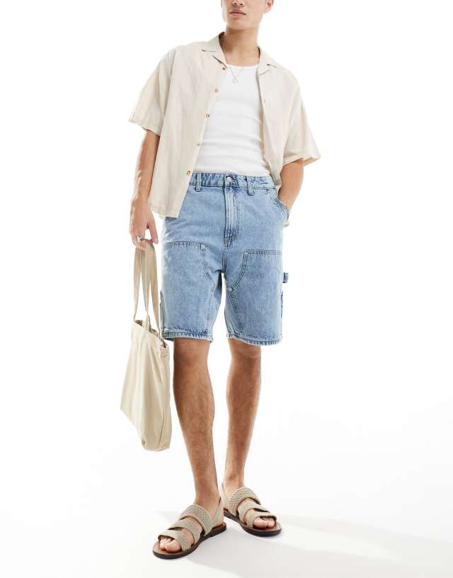 ONLY & SONS - carpenter detail denim short in light blue wash